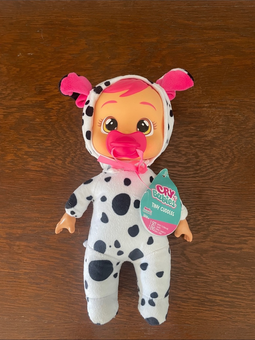 Tiny Cuddles Dalmatian Plush Doll - Pink & White like new